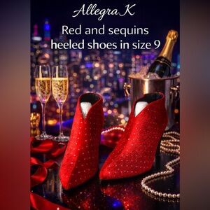 Women's Red Sequin Heeled Booties-NEW! No box w/dust bags